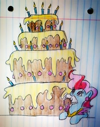 Size: 1578x1993 | Tagged: safe, artist:smirk, species:earth pony, species:pony, cake, colored pencil drawing, cupcake, food, frosting, sketch, solo, traditional art