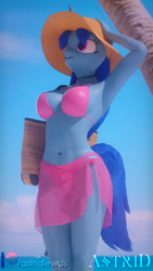 Size: 1080x1920 | Tagged: safe, artist:rinny, oc, oc only, oc:lovebrew, species:anthro, 3d, armpits, belly button, bellyring, bikini, blender, choker, clothing, female, piercing, see-through, solo, swimsuit, trans female, transgender