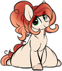 Size: 1650x1890 | Tagged: safe, artist:mulberrytarthorse, oc, oc only, oc:white peach, species:pony, belly, chubby, fat, female, freckles, heart eyes, ponytail, simple background, solo, thighs, thunder thighs, transparent background, wingding eyes