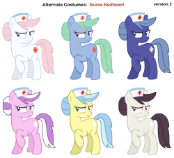 Size: 3200x2900 | Tagged: safe, artist:lockiesajt, artist:pika-robo, character:nurse coldheart, character:nurse redheart, character:nurse sweetheart, character:nurse tenderheart, species:earth pony, species:pony, g1, alternate costumes, female, g1 to g4, generation leap, mare, nursery rhyme, palette swap, recolor, simple background, transparent background