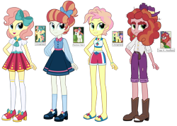 Size: 2520x1800 | Tagged: safe, artist:thecheeseburger, character:rainbow stars, my little pony:equestria girls, boots, clothing, equestria girls-ified, high heels, high tide (g4), merry cotton, midriff, pleated skirt, sandals, shoes, shorts, skirt, socks, sports bra, tree h. hooffield