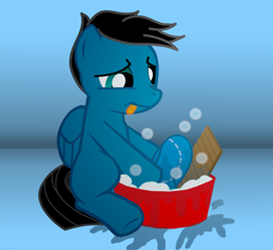 Size: 3600x3300 | Tagged: safe, artist:agkandphotomaker2000, oc, oc:pony video maker, species:pony, cleaning, director's hat, laundry, soap, soap bubble