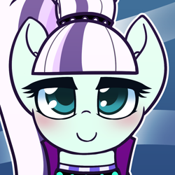 Size: 1000x1000 | Tagged: safe, artist:puetsua, part of a set, character:coloratura, character:countess coloratura, species:earth pony, species:pony, abstract background, avatar, blushing, bust, female, jewelry, lidded eyes, looking at you, mare, necklace, portrait, rarabetes, smiling, solo