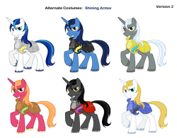 Size: 3313x2578 | Tagged: safe, artist:aeroytechyon-x, artist:pika-robo, character:big mcintosh, character:king sombra, character:night light, character:prince blueblood, character:shining armor, species:earth pony, species:pony, alternate costumes, male, palette swap, recolor, royal guard, stallion, vector