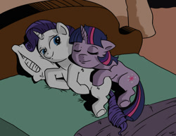 Size: 900x695 | Tagged: safe, artist:raph13th, character:rarity, character:twilight sparkle, ship:rarilight, bed, female, lesbian, shipping, sleeping