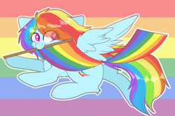 Size: 3000x2000 | Tagged: safe, artist:etoz, character:rainbow dash, species:pegasus, species:pony, female, flag, flying, gay pride flag, happy, headcanon, lgbt, lgbt headcanon, mare, pride, pride flag, pride month, sexuality headcanon, smiling, solo, wingding eyes, wings