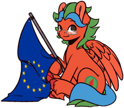 Size: 1862x1622 | Tagged: safe, artist:ak4neh, oc, oc only, oc:summer lights, species:pegasus, species:pony, europe, european union, flag, glasses, looking at you, male, simple background, sitting, smiling, solo, stallion, transparent background, unshorn fetlocks, ych result