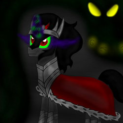 Size: 1000x1000 | Tagged: safe, alternate version, artist:katya, character:grogar, character:king sombra, species:pony, species:umbrum, species:unicorn, corrupted, darkness, fear, shadow, sombra eyes, young