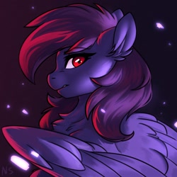 Size: 1500x1500 | Tagged: safe, artist:nightskrill, oc, oc only, species:pegasus, species:pony, ear fluff, female, looking at you, looking back, looking back at you, mare, red eyes, solo, wings