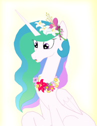 Size: 3680x4768 | Tagged: safe, artist:mr100dragon100, character:discord, character:princess celestia, ship:dislestia, female, flower, implied discord, implied dislestia, implied shipping, implied straight, male, shipping, straight, vector