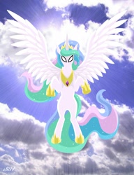 Size: 720x937 | Tagged: safe, artist:texasuberalles, character:princess celestia, species:alicorn, species:pony, female, flying, jewelry, lineless, mare, regalia, solo