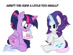 Size: 8000x6000 | Tagged: safe, artist:nightmaremoons, character:rarity, character:twilight sparkle, character:twilight sparkle (alicorn), species:alicorn, species:pony, alternate hairstyle, cup, food, show accurate, simple background, tea, teacup, transparent background, vector