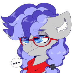 Size: 2000x2000 | Tagged: safe, artist:etoz, oc, oc only, oc:cinnabyte, species:earth pony, species:pony, ..., bandana, commission, dialogue, ear fluff, female, glasses, lidded eyes, mare, neckerchief, simple background, solo, speech bubble, transparent background, wingding eyes, ych result