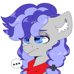 Size: 2000x2000 | Tagged: safe, alternate version, artist:etoz, oc, oc only, oc:cinnabyte, species:earth pony, species:pony, ..., bandana, commission, dialogue, ear fluff, female, lidded eyes, mare, neckerchief, simple background, solo, speech bubble, transparent background, wingding eyes, ych result