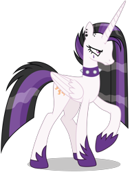 Size: 4000x5218 | Tagged: safe, artist:dragonchaser123, character:princess celestia, species:alicorn, species:pony, episode:between dark and dawn, g4, my little pony: friendship is magic, absurd resolution, alternate hairstyle, celestia is not amused, displeased, dyed mane, dyed tail, ear piercing, face paint, female, folded wings, frown, glare, goth, hoof shoes, mare, multicolored hair, narrowed eyes, piercing, punklestia, raised hoof, simple background, solo, spiked collar, transparent background, unamused, vector