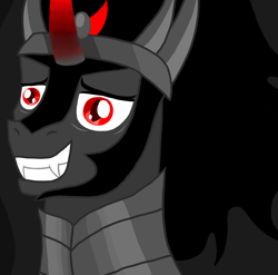 Size: 1500x1480 | Tagged: safe, artist:katya, character:king sombra, species:pony, evil, evil grin, grin, irony, smiling