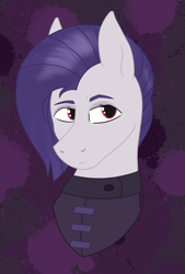 Size: 994x1474 | Tagged: safe, artist:dyonys, derpibooru original, character:funnel web, species:pony, abstract background, bust, clothing, goth, male, stallion