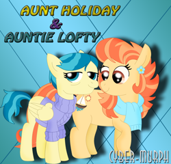 Size: 1918x1840 | Tagged: safe, artist:cyber-murph, character:aunt holiday, character:auntie lofty, species:earth pony, species:pegasus, species:pony, ship:lofty day, episode:the last crusade, g4, my little pony: friendship is magic, season 9, clothing, female, lesbian, mare, scarf, shipping, sweater