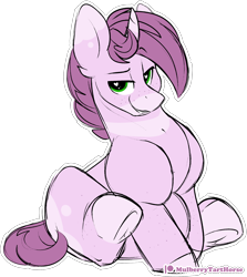 Size: 1606x1804 | Tagged: safe, artist:mulberrytarthorse, oc, oc only, oc:mulberry tart, species:pony, species:unicorn, big, bulky, chubby, freckles, heart eyes, husky, male, patreon, patreon logo, rule 63, simple background, sitting, solo, transparent background, underhoof, wingding eyes