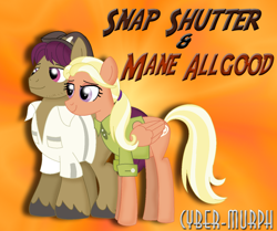 Size: 1376x1152 | Tagged: safe, artist:cyber-murph, character:mane allgood, character:snap shutter, species:earth pony, species:pegasus, species:pony, ship:maneshutter, episode:the last crusade, g4, my little pony: friendship is magic, clothing, female, hat, male, scootaloo's parents, shipping, signature, straight