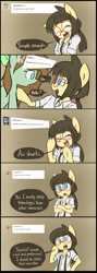 Size: 3916x11017 | Tagged: safe, artist:spheedc, oc, oc only, oc:mint chocolate, oc:sphee, species:earth pony, species:pony, ask, ask sphee, bipedal, blushing, clothing, dialogue, digital art, female, filly, glasses, gradient background, mare, pigtails, semi-anthro, smiling, speech bubble, tumblr