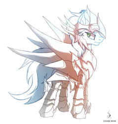 Size: 1221x1275 | Tagged: safe, artist:zidanemina, character:soarin', species:pegasus, species:pony, armor, armored pony, general marina, lymnades, male, mariner, saint seiya, simple background, sketch, solo, stallion, white background