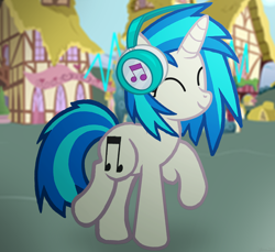 Size: 3600x3300 | Tagged: safe, artist:agkandphotomaker2000, character:dj pon-3, character:vinyl scratch, species:pony, species:unicorn, headphones, ponyville, walk, walk in the town, wub