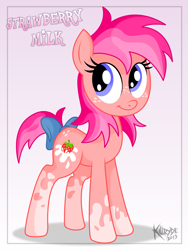 Size: 1713x2284 | Tagged: safe, artist:killryde, oc, oc only, oc:strawberry milk, bow, freckles, solo, tail bow