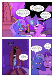 Size: 2893x4092 | Tagged: safe, artist:raph13th, character:starlight glimmer, character:trixie, species:pony, species:unicorn, comic:glim glam and pals, alcohol, comic, drunk, drunker glimmer, drunklight glimmer, night, the great and alcoholics trixie, twilight's castle