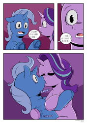Size: 2893x4092 | Tagged: safe, artist:raph13th, character:starlight glimmer, character:trixie, species:pony, species:unicorn, comic:glim glam and pals, ship:startrix, comic, drunk, drunker glimmer, drunklight glimmer, female, kissing, lesbian, shipping, the great and alcoholics trixie