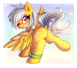 Size: 1355x1200 | Tagged: safe, artist:chaosangeldesu, oc, oc only, oc:lighting faraday, species:pegasus, species:pony, looking at you, smiling, solo, tongue out, wings