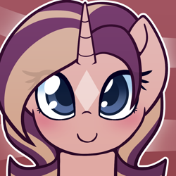Size: 1000x1000 | Tagged: safe, artist:puetsua, oc, oc only, oc:shimmering spectacle, species:alicorn, species:pony, alicorn oc, avatar, beautiful, cute, female, happy, looking at you, magical lesbian spawn, magical threesome spawn, mare, ocbetes, offspring, smiling, solo, star (coat marking)