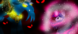 Size: 2000x880 | Tagged: safe, artist:katya, character:grogar, character:twilight sparkle, fight, magic, series finale