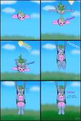 Size: 2000x3000 | Tagged: safe, artist:phallen1, oc, oc only, oc:nimbus (phallen1), oc:software patch, species:pony, newbie artist training grounds, atg 2019, catching, comic, falling, parachute, rescue, skydiving