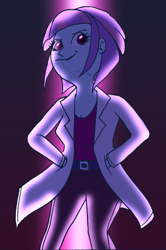 Size: 2057x3092 | Tagged: safe, artist:berrypunchrules, character:sunny flare, my little pony:equestria girls, clothing, evil, female, hands in pockets, high res, lab coat, scientist, solo