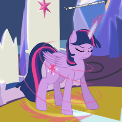 Size: 1000x1000 | Tagged: safe, artist:phoenixswift, character:twilight sparkle, character:twilight sparkle (alicorn), species:alicorn, species:pony, female, friendship throne, glowing eyes, glowing horn, horn, magic, magic circle, solo