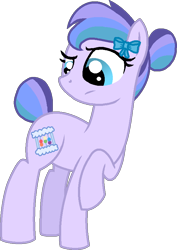 Size: 590x831 | Tagged: safe, artist:starryoak, oc, oc only, oc:pastel parabola, parent:rainbow dash, parent:soarin', species:earth pony, species:pony, miracleverse, bow, earth pony oc, female, hair bow, raised hoof, simple background, solo, story included, transparent background