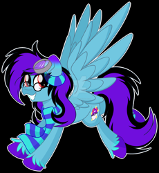 Size: 1920x2091 | Tagged: safe, artist:missmele-madness, oc, oc:crystal, species:pegasus, species:pony, black background, clothing, deviantart watermark, female, glasses, goggles, mare, obtrusive watermark, scarf, simple background, solo, watermark