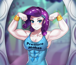 Size: 800x691 | Tagged: safe, artist:tzc, character:rarity, my little pony:equestria girls, abs, armpits, bedroom, biceps, bracelet, clothing, female, flexing, jewelry, looking at you, mirror, muscles, ripped rarity, smiling, solo, tank top