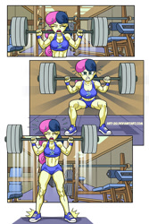 Size: 568x851 | Tagged: safe, artist:art-2u, character:bon bon, character:sweetie drops, comic:buns and guns, my little pony:equestria girls, bon bombastic, comic, converse, female, gym, muscles, shoes, solo, weight lifting, workout