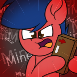 Size: 1200x1200 | Tagged: safe, artist:thebadbadger, oc, oc:phire demon, species:pony, angry, box