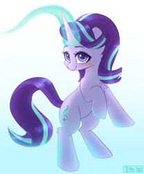 Size: 1144x1375 | Tagged: safe, artist:puetsua, character:starlight glimmer, species:pony, species:unicorn, blushing, cute, female, glimmerbetes, glowing horn, horn, looking at you, mare, rearing, smiling, solo