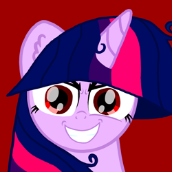 Size: 1000x1000 | Tagged: safe, artist:katya, character:mean twilight sparkle, character:twilight sparkle, species:pony, evil, evil grin, grin, red eyes, smiling
