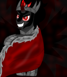 Size: 1300x1500 | Tagged: safe, artist:katya, character:king sombra, species:pony, species:unicorn, dark, evil, evil grin, grin, male, smiling, solo