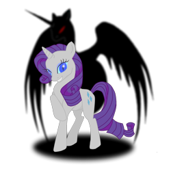 Size: 1440x1440 | Tagged: safe, artist:virenth, character:nightmare moon, character:nightmare rarity, character:princess luna, character:rarity, species:pony, species:unicorn, female, grin, hilarious in hindsight, mare, possessed, raised hoof, slit eyes, smiling