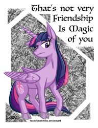Size: 720x937 | Tagged: safe, artist:texasuberalles, character:twilight sparkle, character:twilight sparkle (alicorn), species:alicorn, species:pony, cloven hooves, colored hooves, female, friendship, head turn, mare, reaction image, solo, title drop, twilight is not amused, unamused