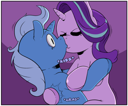 Size: 2712x2248 | Tagged: safe, artist:raph13th, character:starlight glimmer, character:trixie, species:pony, ship:startrix, cropped, descriptive noise, female, kissing, lesbian, shipping, surprise kiss