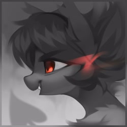 Size: 3000x3000 | Tagged: safe, artist:lispp, artist:share dast, oc, oc:lispp, species:pony, bust, fangs, glowing eyes, grin, icon, limited palette, red eyes, selective color, smiling