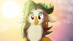 Size: 4800x2709 | Tagged: safe, artist:zidanemina, character:captain celaeno, my little pony: the movie (2017), avian, bust, ear piercing, earring, female, jewelry, looking at you, missing accessory, parrot pirates, piercing, pirate, portrait, show accurate, sky, solo, vector
