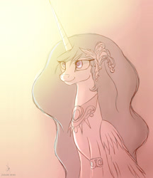 Size: 1800x2088 | Tagged: safe, artist:zidanemina, character:princess celestia, species:alicorn, species:pony, alternate headress, female, looking at something, royalty, simple background, sketch, solo